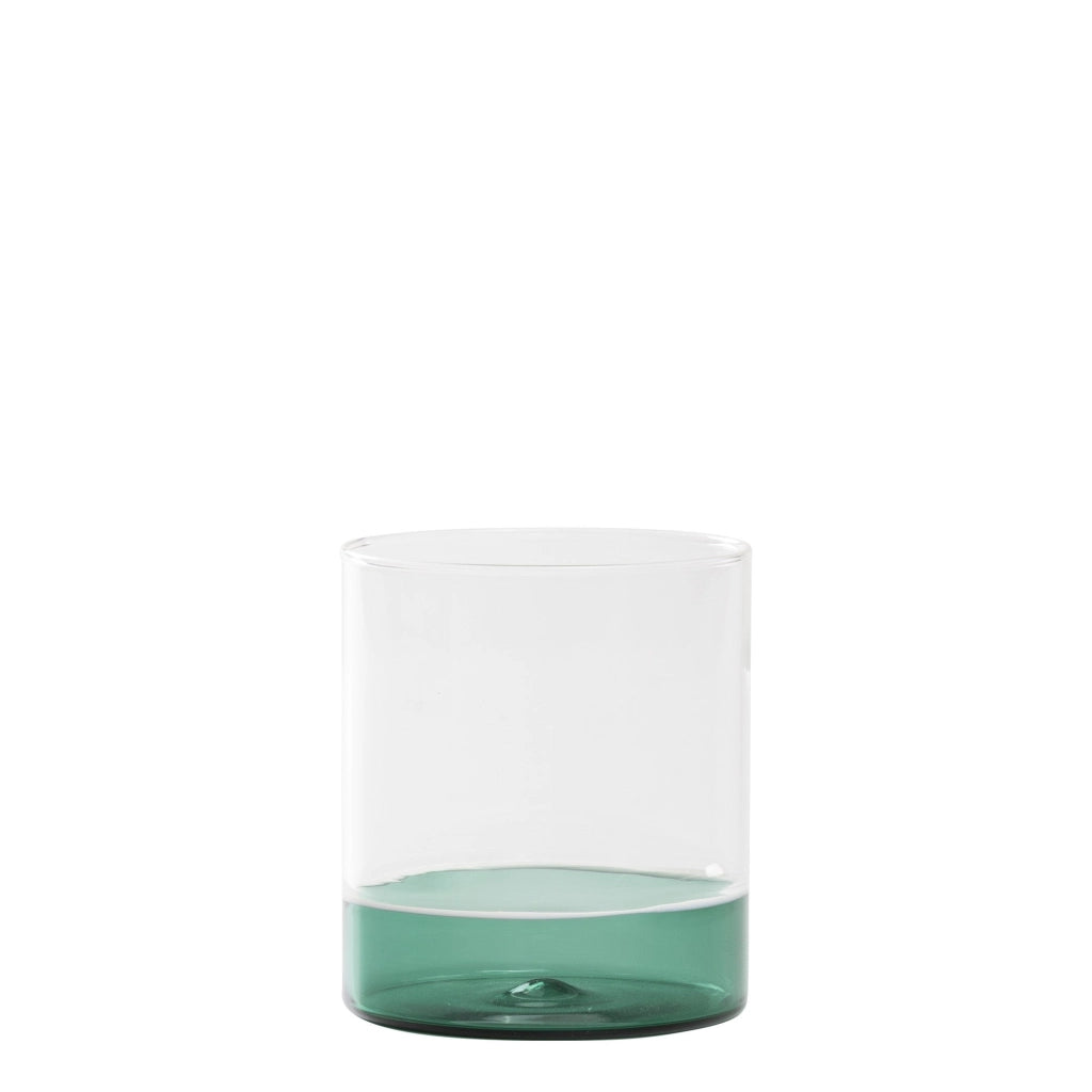 Filo Bianco Set 4 Bicchieri Tumbler in Vetro Borosilicato Soffiato a Mano, Trasparente e Verde Lago, Design Muranese Incalmo per Uso Quotidiano