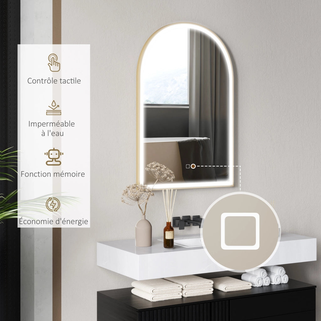 Specchio da bagno LED 90x60cm ¨C Xylo ¨C con antiappannamento e interruttore tattile, cornice in alluminio