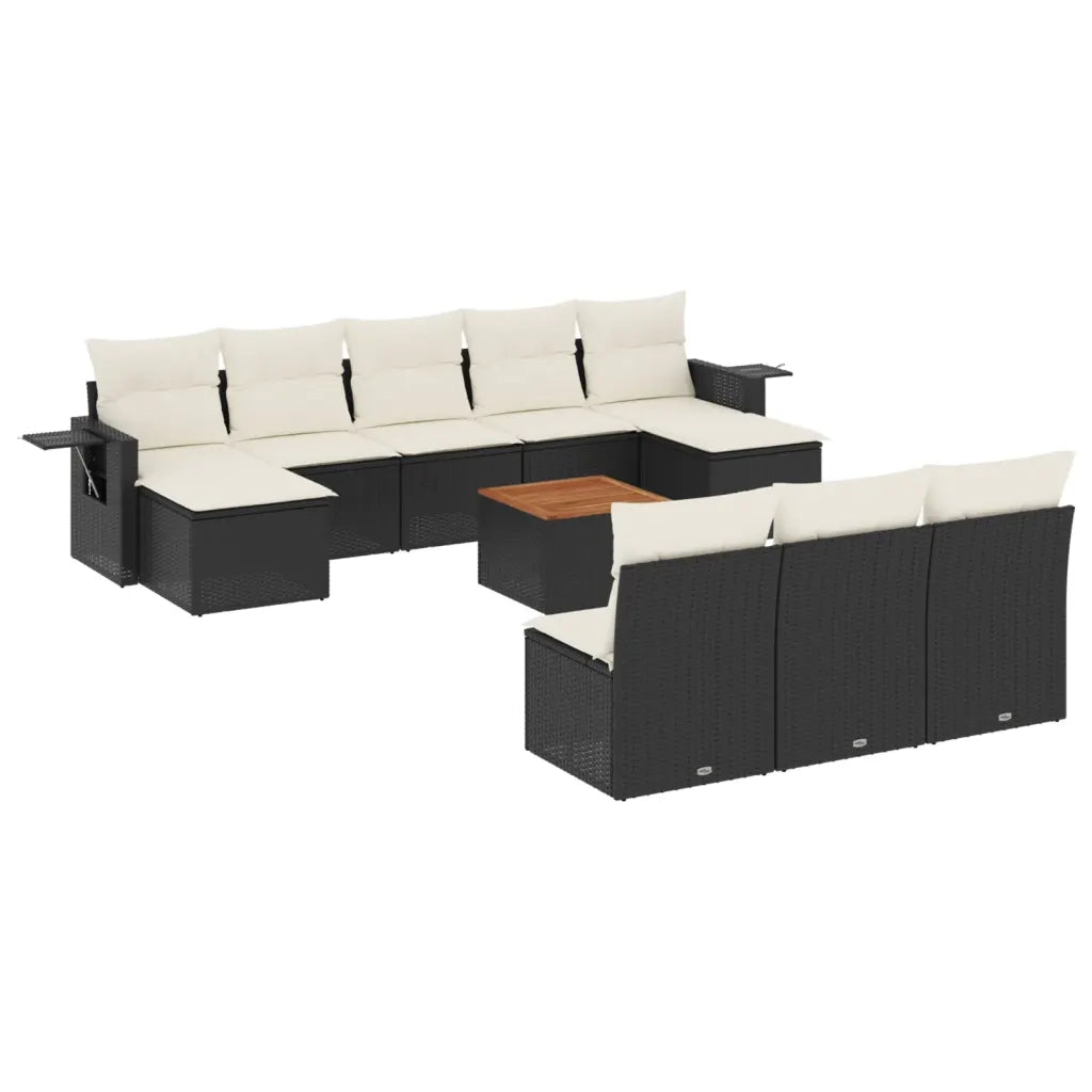 Set Divani da Giardino 11 pz con Cuscini in Polyrattan Nero