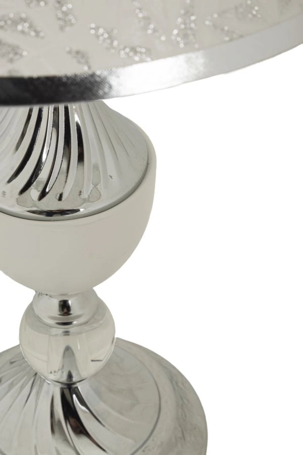 Lampada da Tavolo Kody Ø30x54 cm in Ferro e Tessuto Argento e Bianco