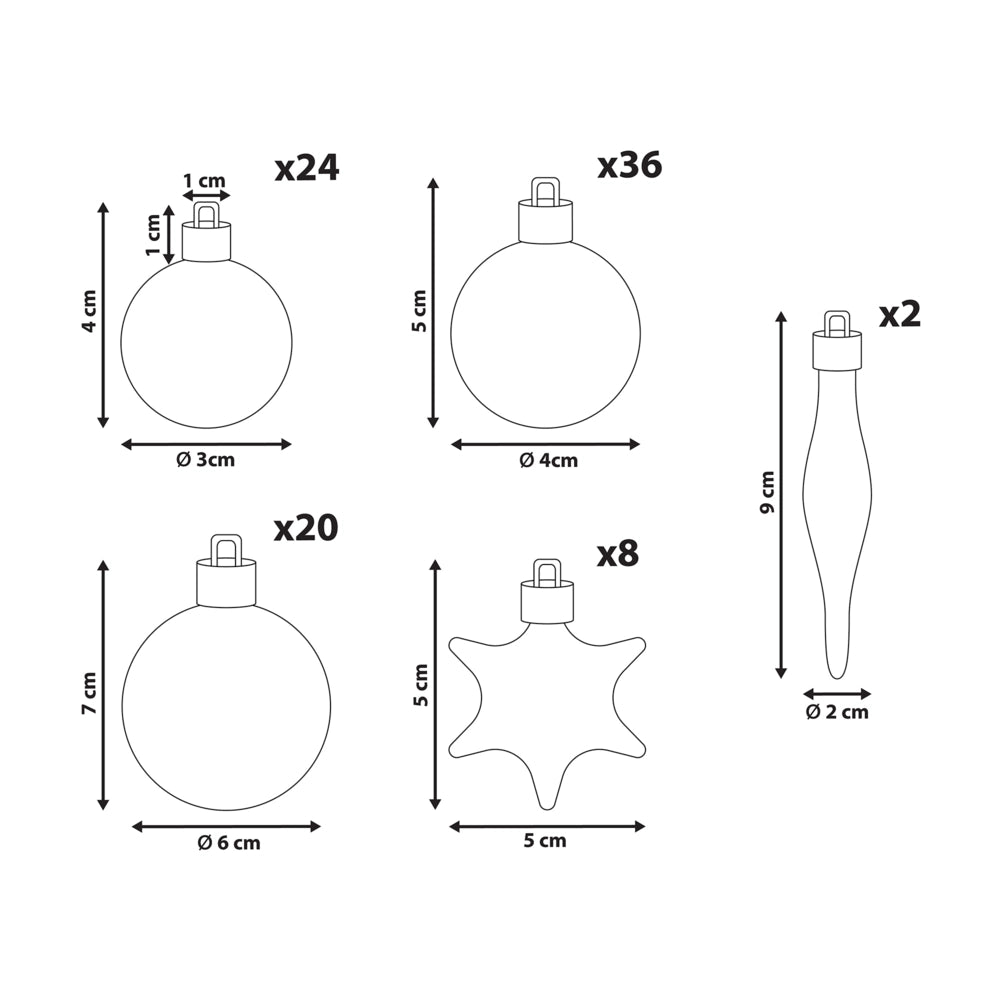 Set di 102 palline di Natale Decorazioni da appendere in plastica argento Stile tradizionale Albero di Natale Forme diverse