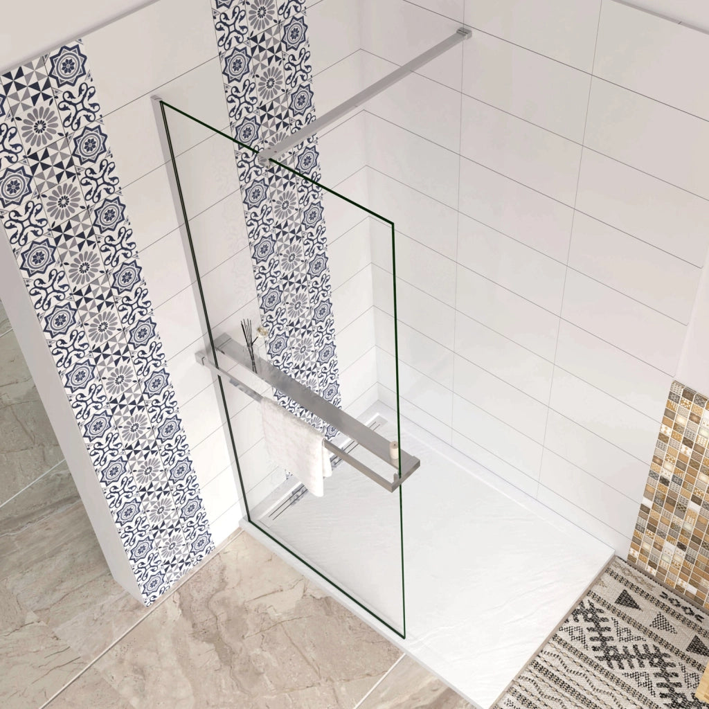 Box Doccia Walk In 90x190 cm Vetro 8 mm Anticalcare Trasparente Barra Stabilizzatrice da 90 cm Mensola Doccia 90 cm