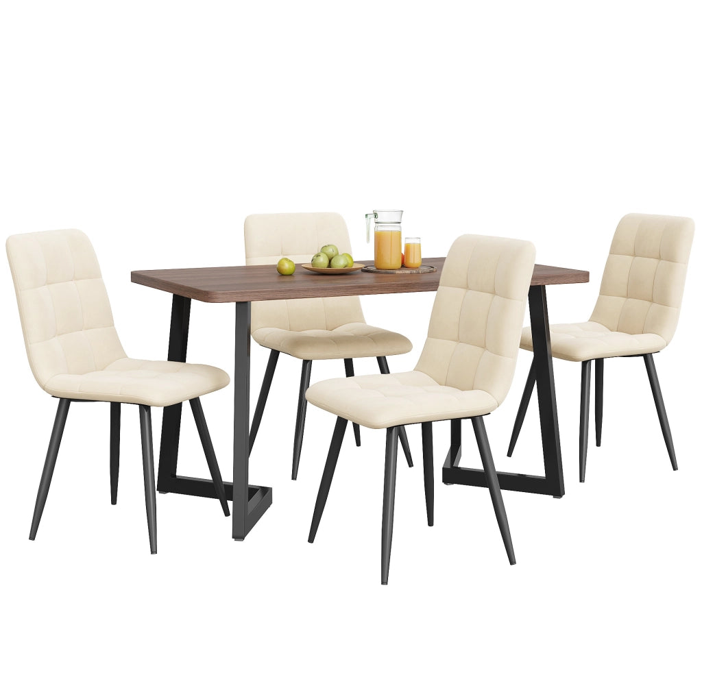 Set tavolo da pranzo con 4 sedie noce e beige in MDF e metallo