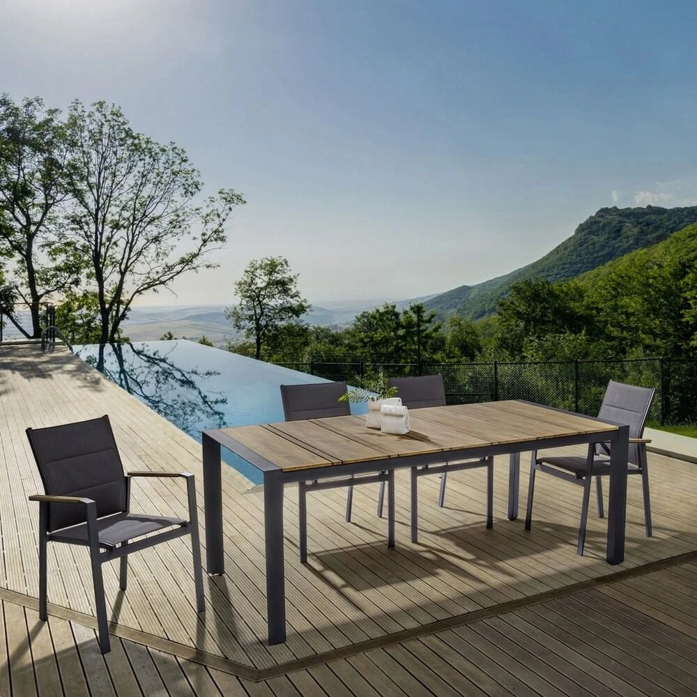 Tavolo da Giardino in Alluminio e Polywood Effetto Teak 198x100 - MESSENGER