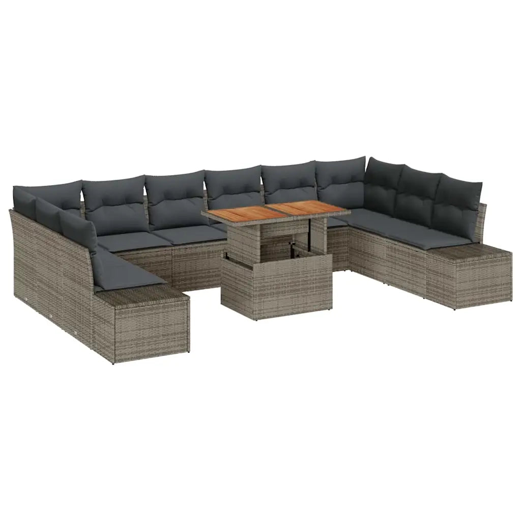 Set Divano da Giardino con cuscino 11 pcs Grigio e Marrone