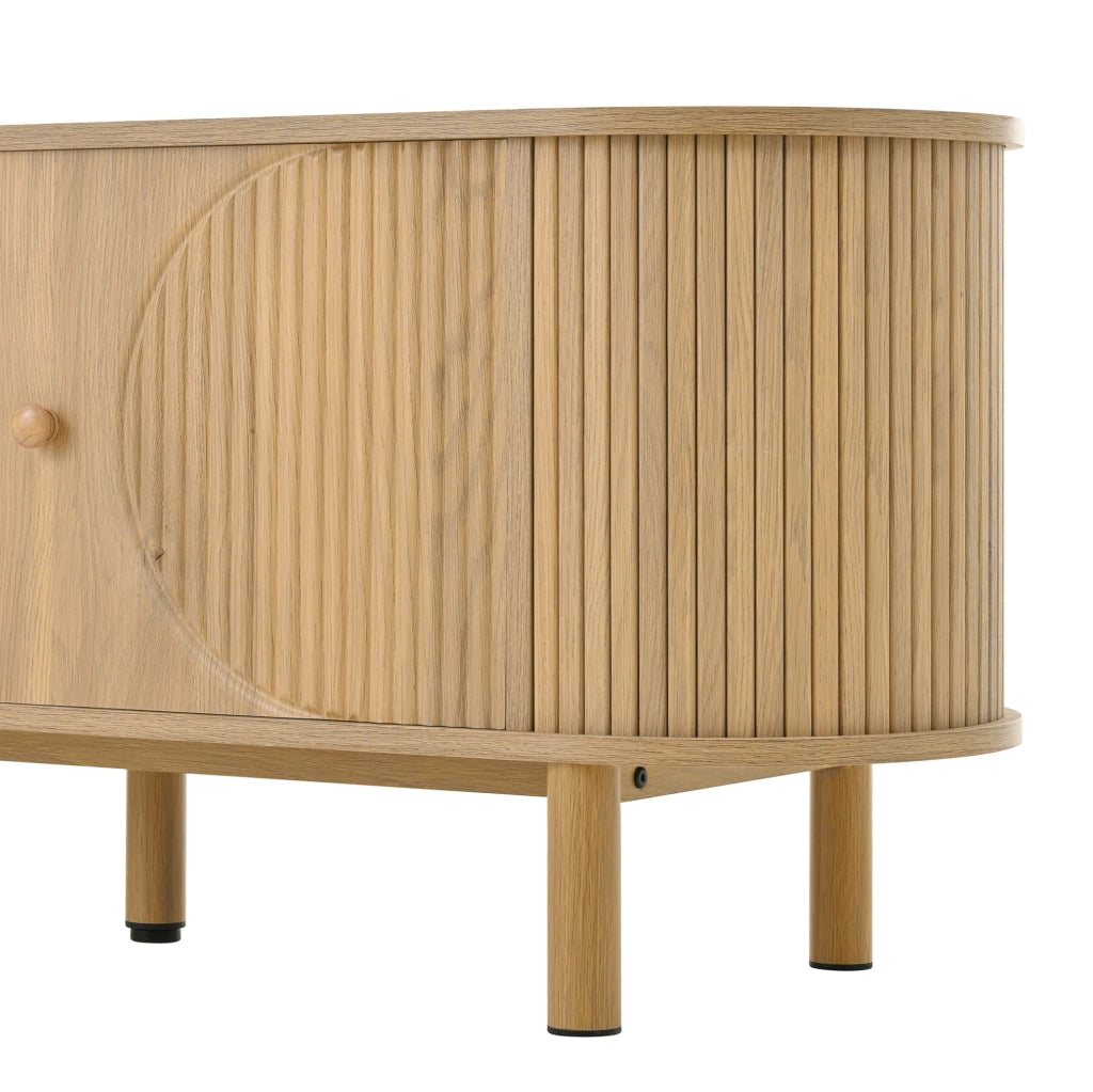 Mobile TV 175x36x51 cm; design curvo con passacavi; MDF; colore naturale