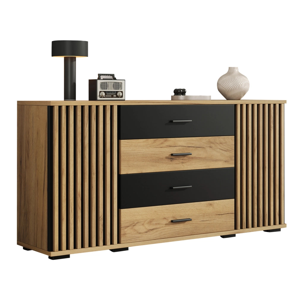 Credenza 140x35x70 cm in MDF, 4 cassetti e 2 ante