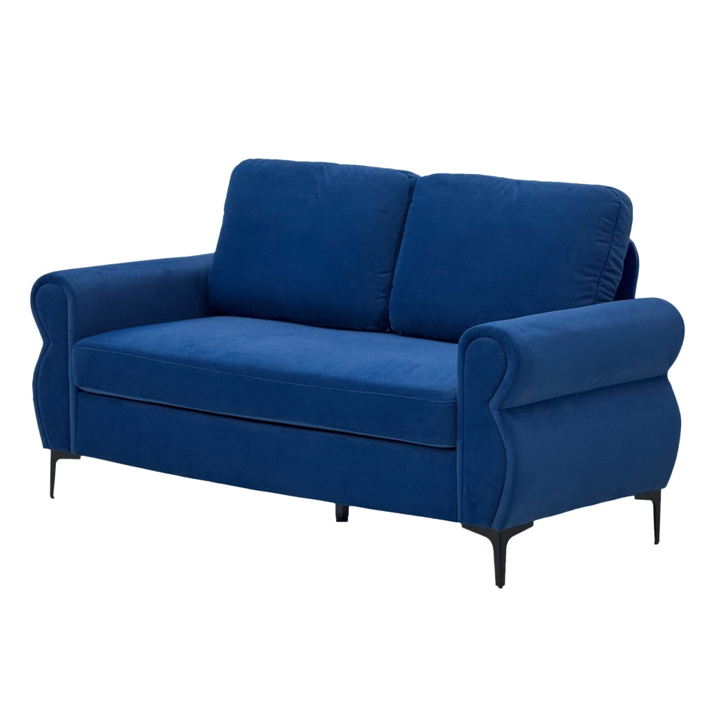 Divano lineare 3 posti con seduta ergonomica e braccioli, in tessuto, metallo e schiuma, Blu 173,5 cm