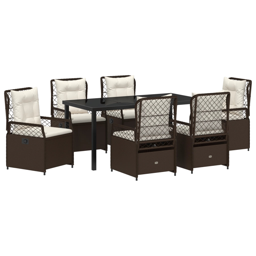 Set da Pranzo da Giardino 7 Pezzi Marrone Polyrattan