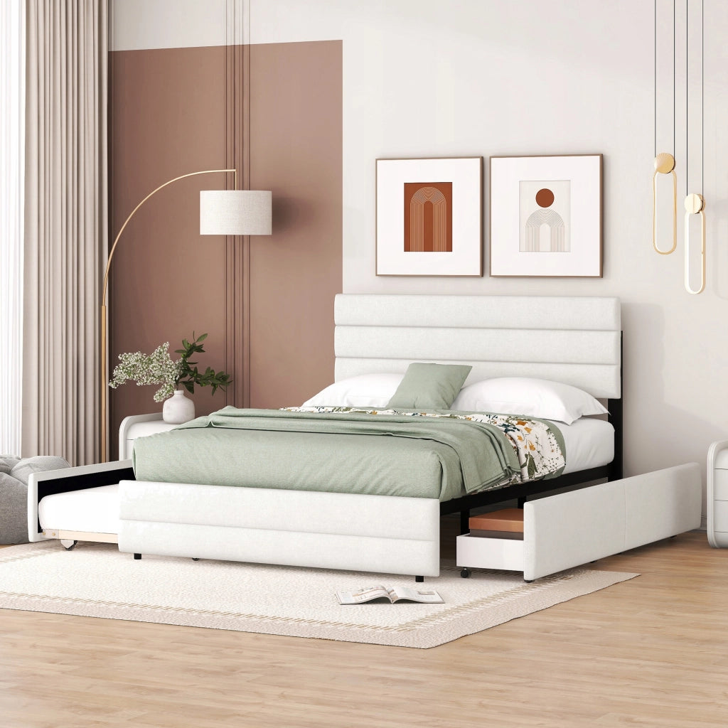 Letto 140x200 - Xylo - Beige con 2 cassetti senza materasso