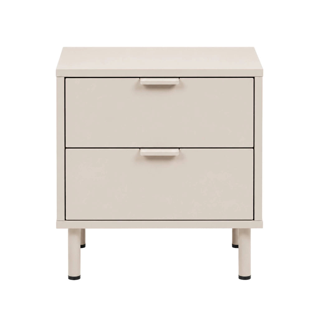 Set di 2 comodini decorativi in legno e metallo, 2 cassetti, beige