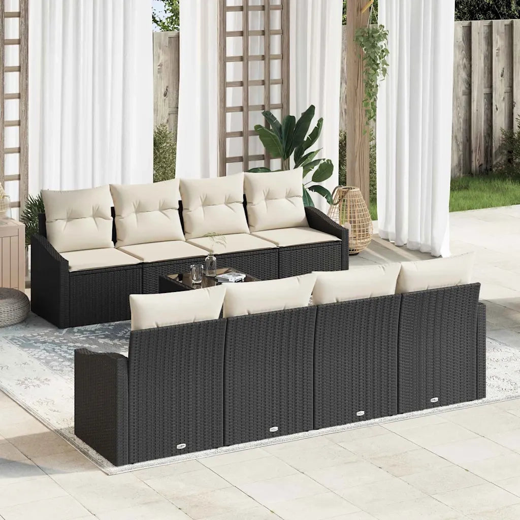 Set di divani con cuscino 7 pcs Nero e Crema polyrattan