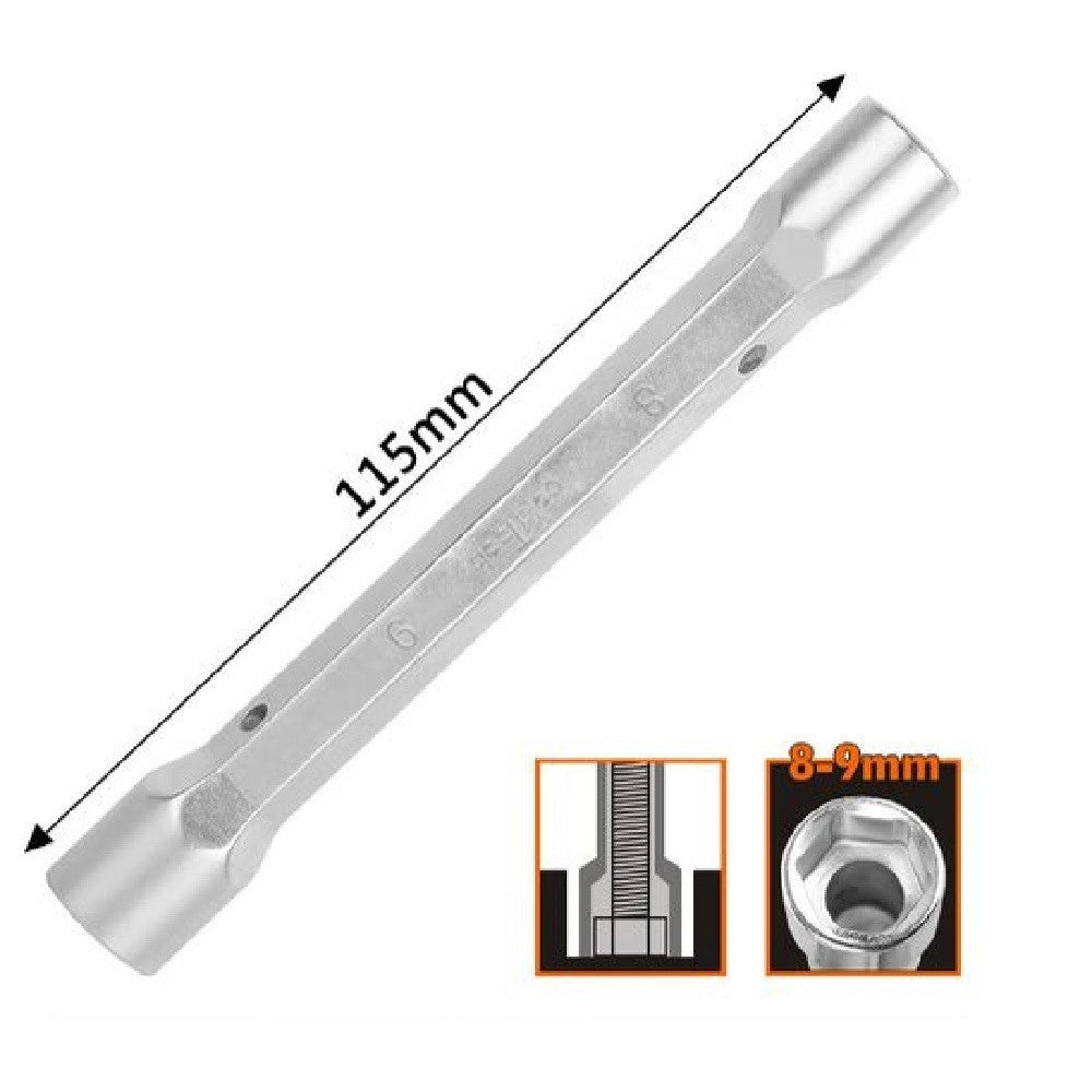 Trade Shop - Chiave A Bussola Tubo Esagonale Da 115 Mm Doppie Bocche Esagonali 8-9 Mm 97548 -