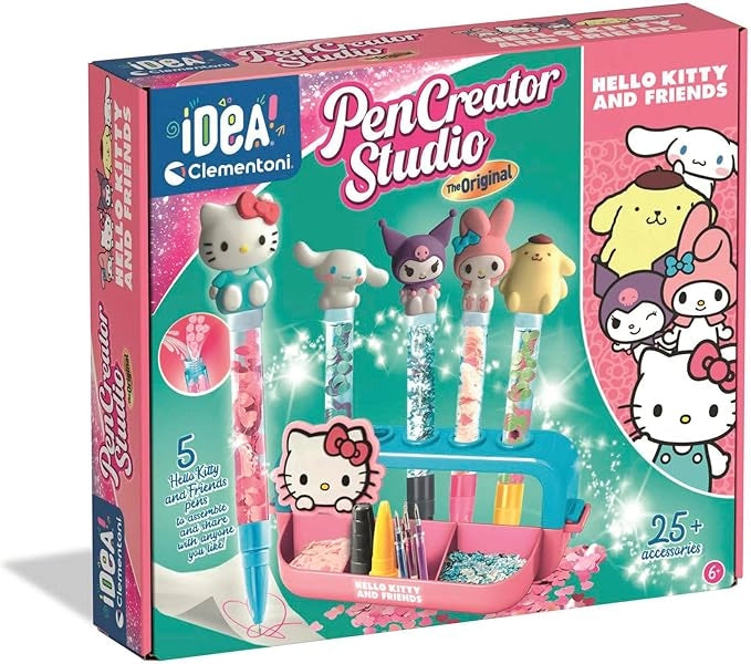 EIC Laboratorio delle Penne Hello Kitty, Kit Creativo per Bambini 6+ Anni, con 25+ Accessori e 5 Penne Personalizzabili