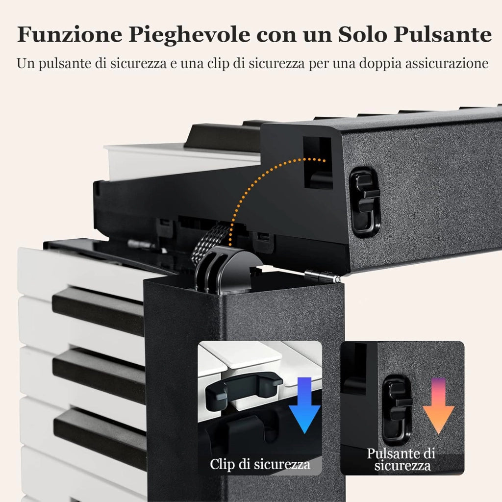 Tastiera Elettronica 88 Tasti Illuminati, Pianoforte Digitale Pieghevole Portatile con Custodia, Sustain Pedali, Modalità di Insegnamento, MP3/USB/MIDI/Bluetooth (Nero)