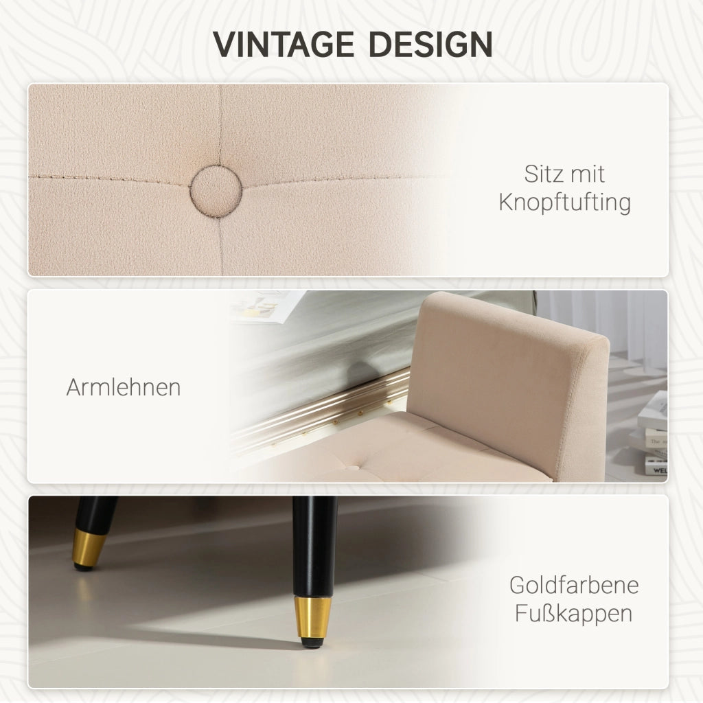 Panca contenitore con seduta imbottita e vano portaoggetti in poliestere e legno di caucciù beige 107 × 42 × 65 cm