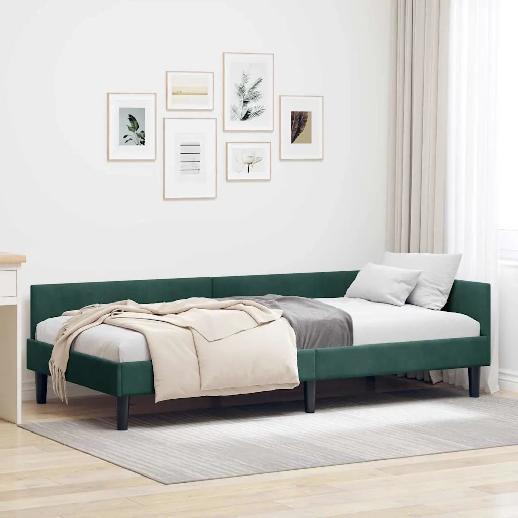 Cornice del letto ad angolo Verde Scuro 90 cm x 190 cm Velluto 42016146