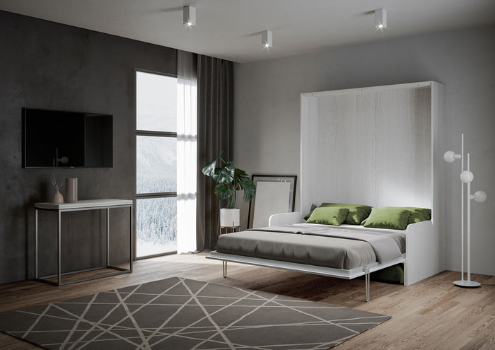 Letto Matrimoniale A Scomparsa 160 Kentaro Con Divano Bianco Frassino e Verde