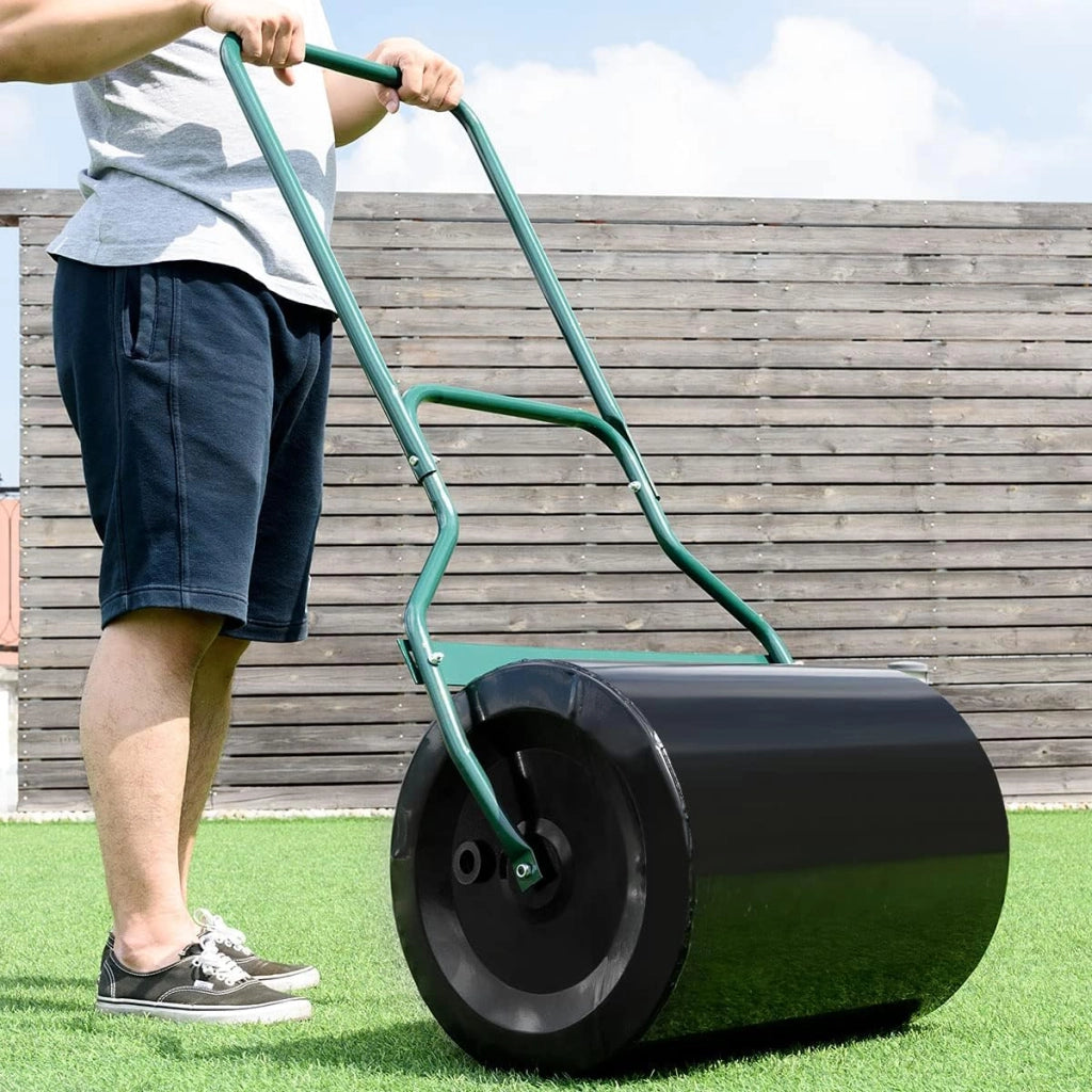Rullo da Giardino, Rullo per Prato con Manico a Forma di U e Tappo Rimovibile, Rullo Riempibile con Acqua e Sabbia,Larghezza 50 cm, Diametro: 40 cm, Volume Vano 60 L