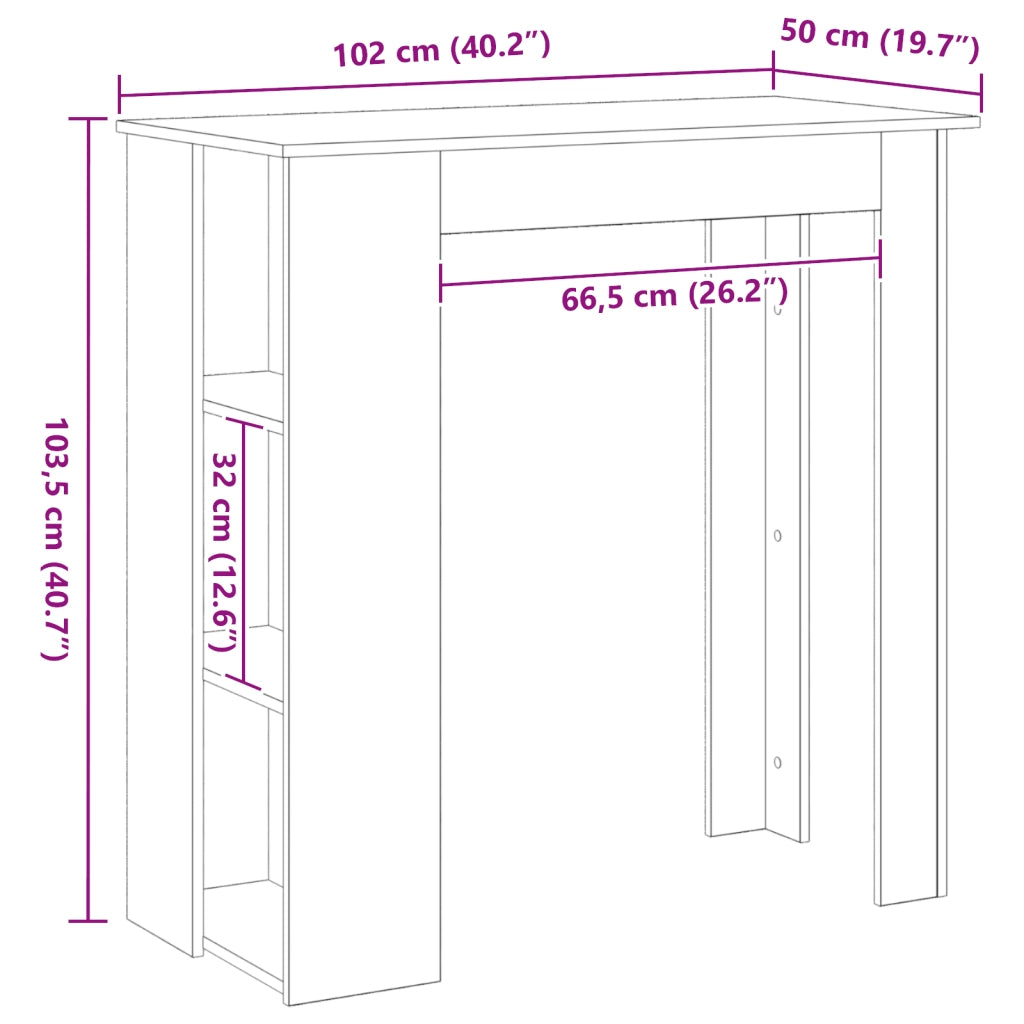 Tavolo da Bar con Ripiano - Rovere Nero, 102x50x103.5 cm, Realizzato in Legno Ingegnerizzato