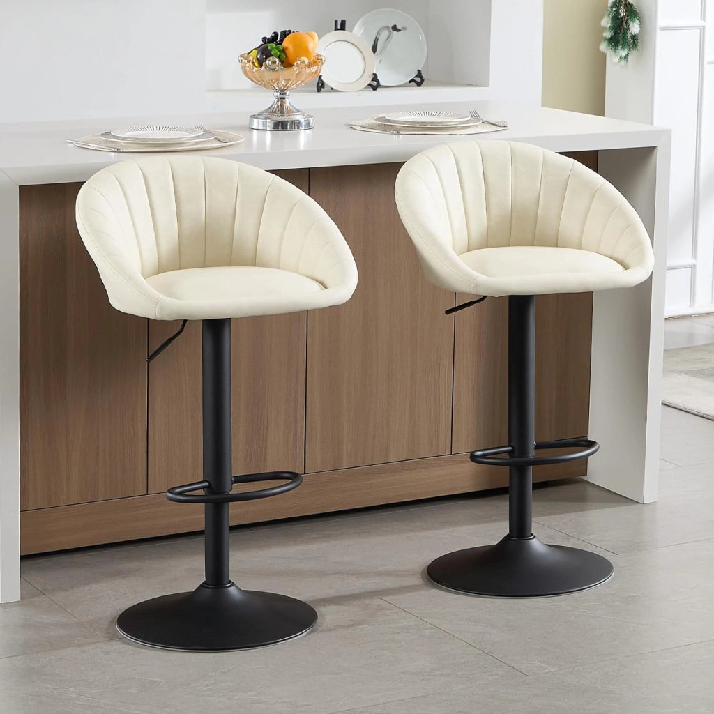 Sgabello da Cucina, Sgabello da Bar Girevole Altezza Regolabile con Schienale e Poggiapiedi, PU Vintage, Beige