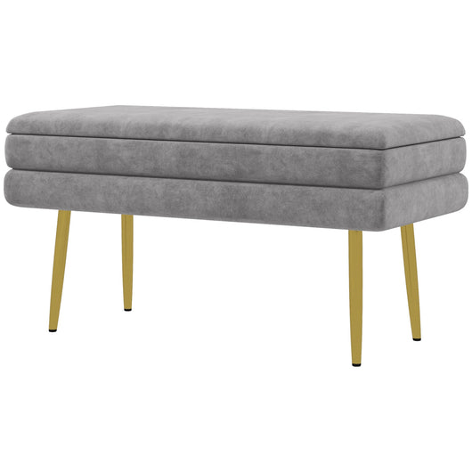 Panca Fondo Letto con Spazio Portaoggetti 79.5x37.5x43 cm in Acciaio e Poliestere Grigia