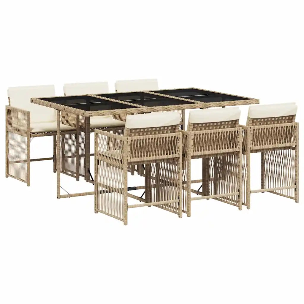Set da Pranzo da Giardino 7 pz con Cuscini Beige in Polyrattan 3211630