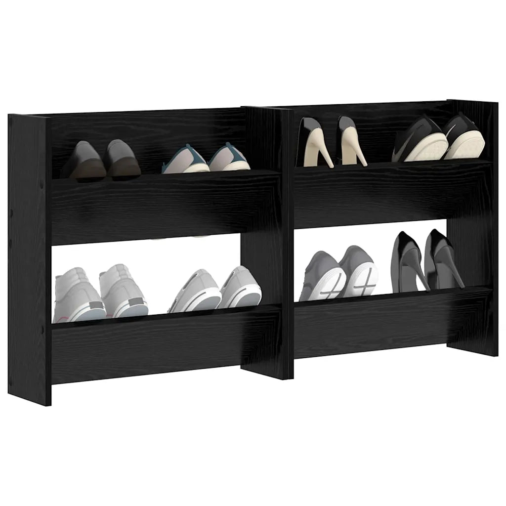 vidaXL Armadi per scarpe da muro 2 pcs Rovere nero Legno multistrato