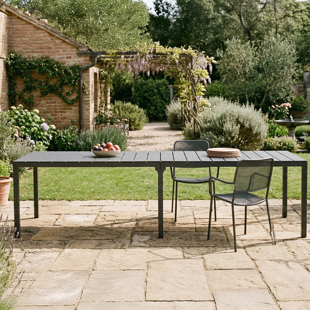Tavolo da esterno Campana, Base per picnic, Piano da pranzo da giardino multiposizione, Banco outdoor multiuso, Made in Italy, 292x86 h74 cm, Antracite