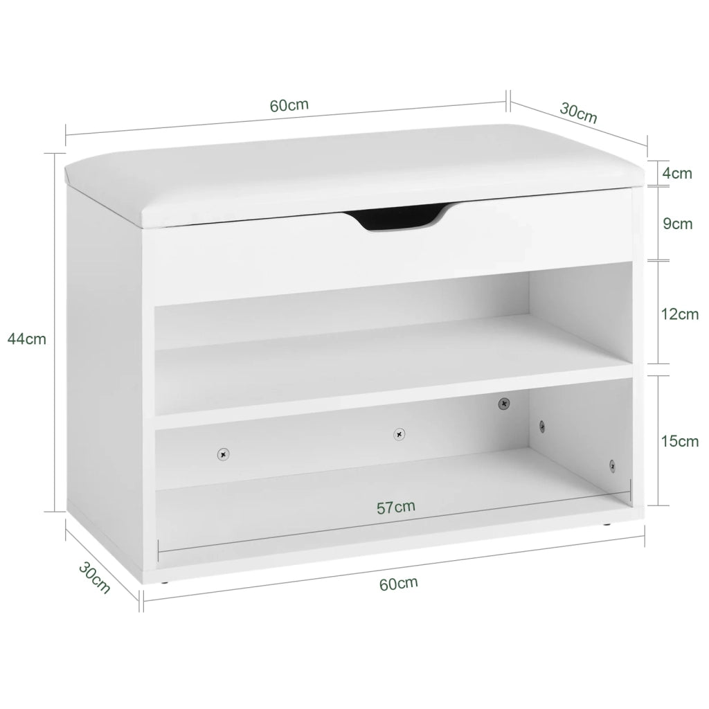 Scarpiera da ingresso, Cassapanca,Portascarpe con cuscino,bianco, FSR25-W,IT