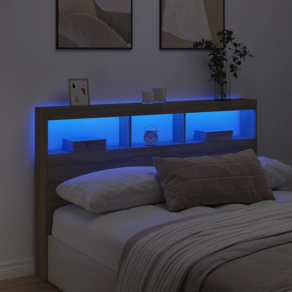 Testiera con Contenitore a LED Rovere Sonoma 160x17x102 cm 839205