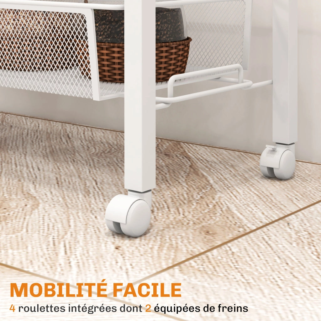 Carrello da cucina con ruote e cestini ¨C zephmum ¨C bianco 58x18.5x87 cm