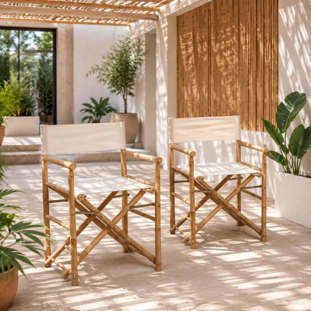Folding DirectorFTs Chair, 2 Pieces, Bamboo And Canvas