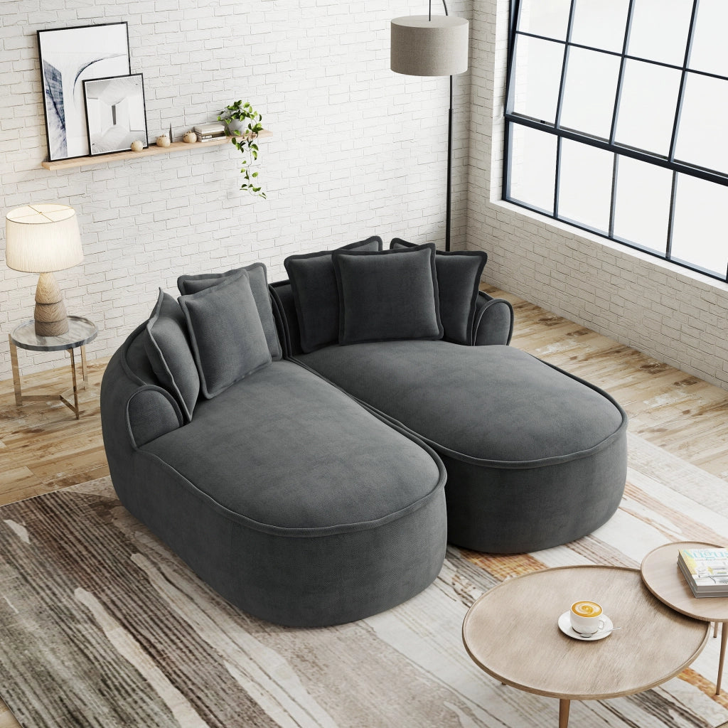 Divano modulare doppio in chenille grigio senza telaio con chaise longue extra larga e cuscini inclusi