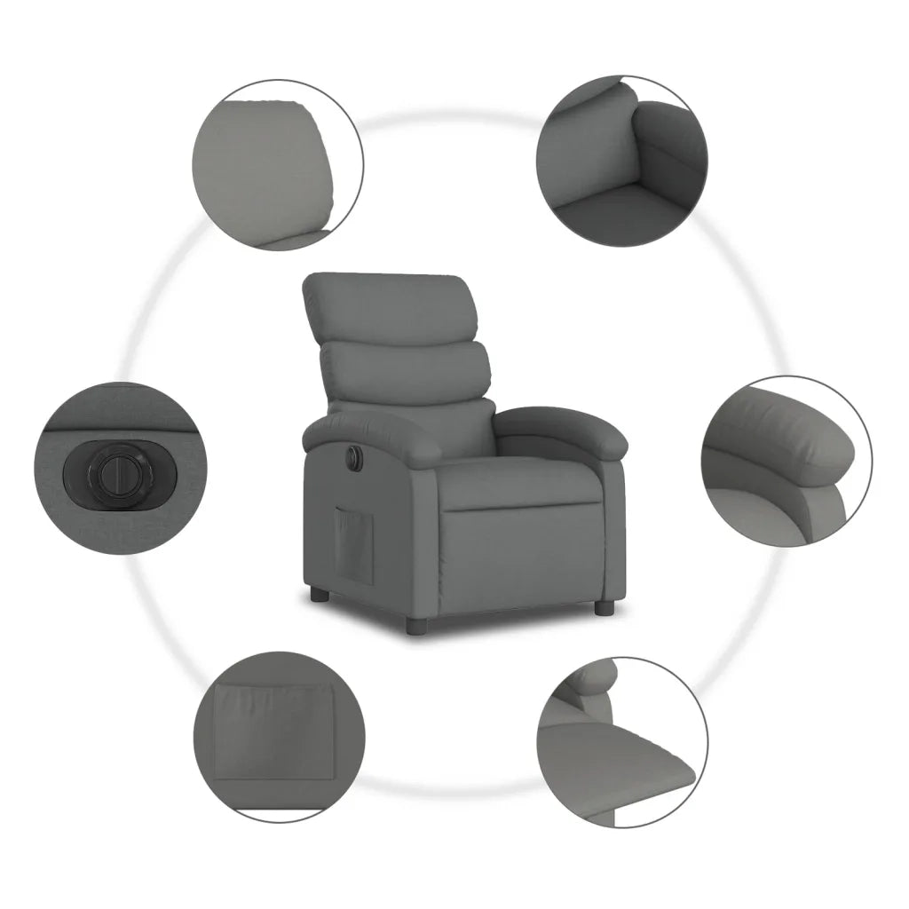 Poltrona | Sedia Relax Elettrica Reclinabile Grigio Scuro in Tessuto