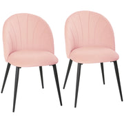 Set 2 Sedie da Pranzo Imbottite 52x55x79 cm con Schienale a Conchiglia in Velluto Rosa
