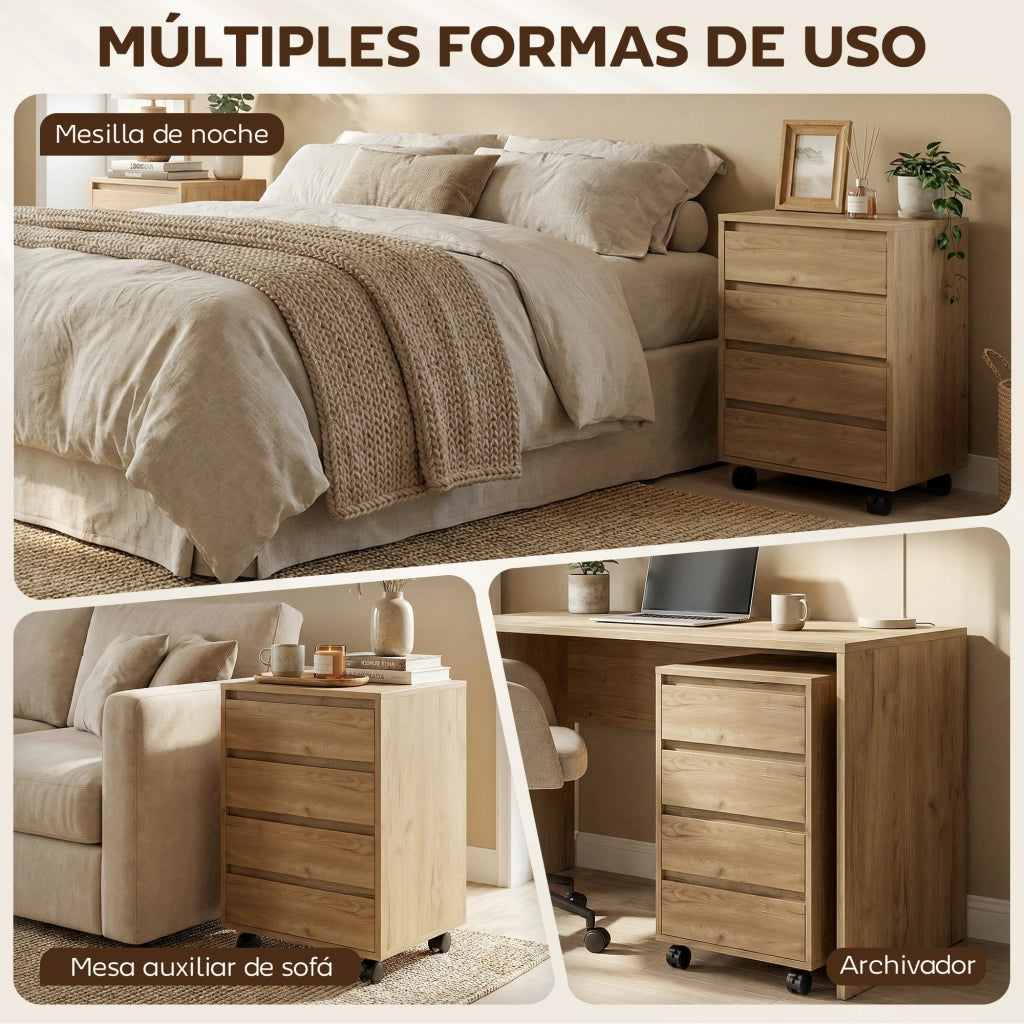 Scrivania con 4 Cassetti e Ruote ¨C zephmum ¨C Marrone 46x40x65 cm