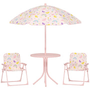 Set da Giardino per Bambini 2-5 Anni con Tavolino 2 Sedie e un Ombrellone Rosa
