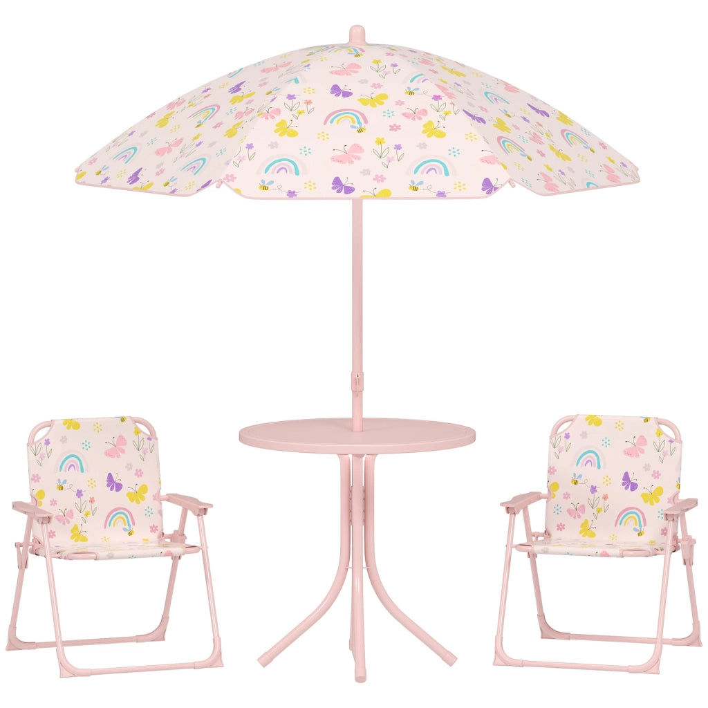 Set da Giardino per Bambini 2-5 Anni con Tavolino 2 Sedie e un Ombrellone Rosa