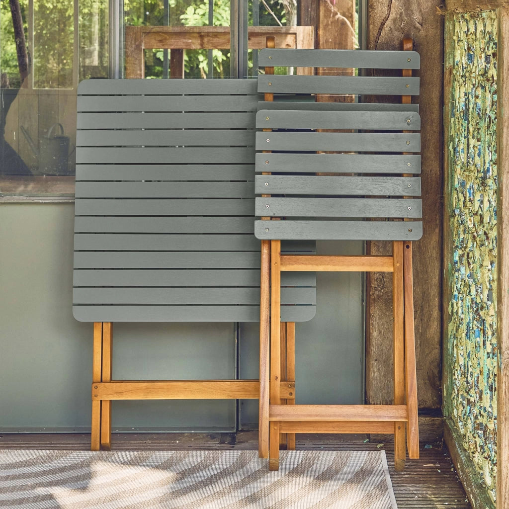 Set tavolo da giardino in legno di acacia con 2 sedie pieghevoli,