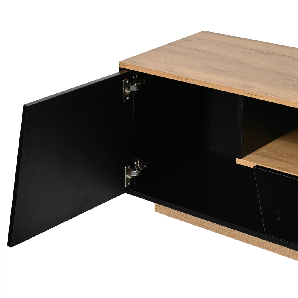 Mobile porta TV con LED 2 ante 2 cassetti e 2 vani semiaperti frontale lucido per soggiorno nero 180 × 40 × 46 cm