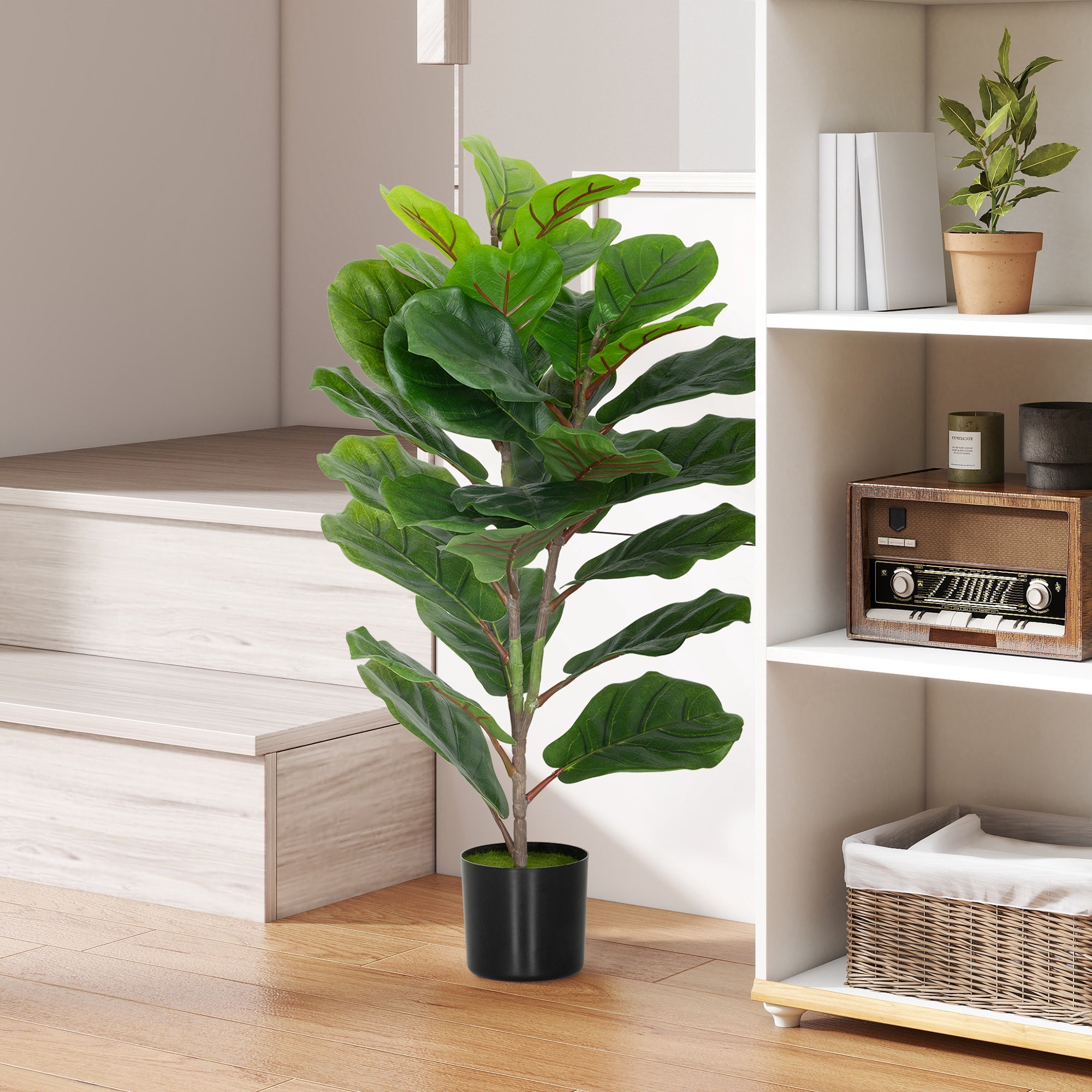 Pianta Artificiale Ficus Lyrata Alta 80 cm per Interni con Vaso in PEVA Verde