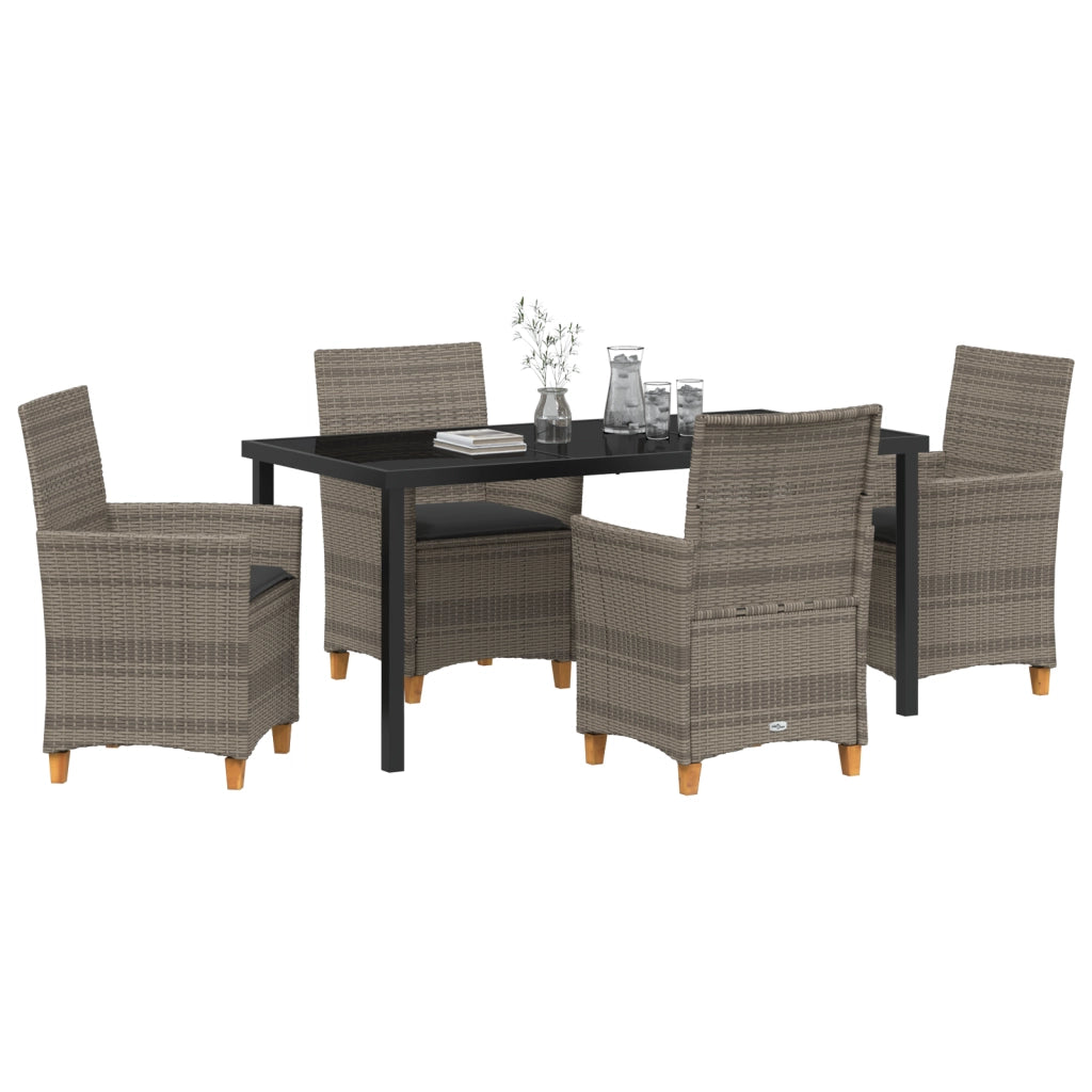 Set da Pranzo da Giardino 5 Pezzi con Cuscini Grigio Poly Rattan