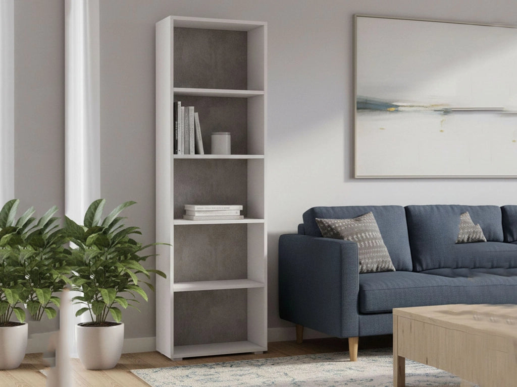 Biblioteca Allevien, Libreria 5 Ripiani Made in Italy, 60x30x195h cm Bianco