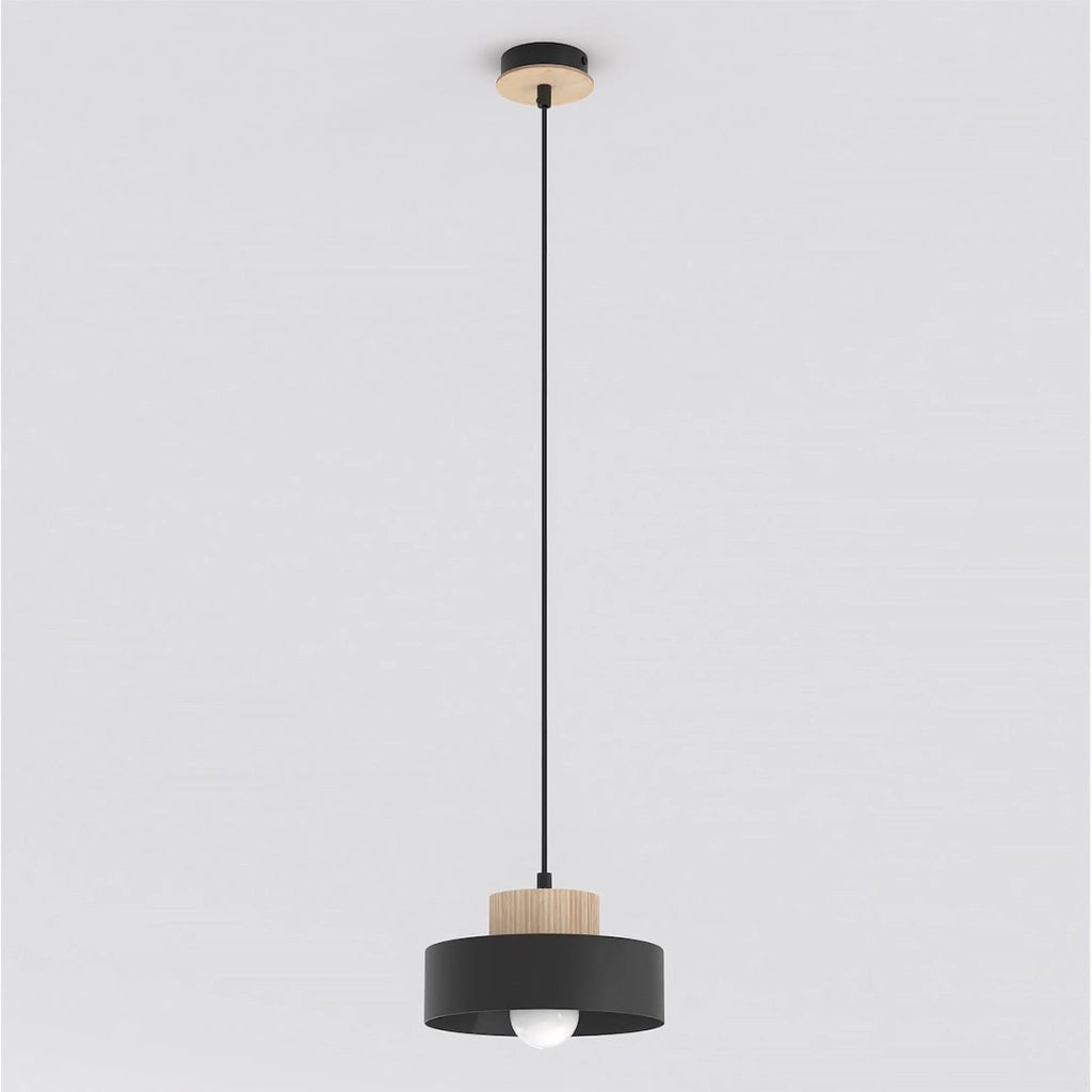 Lampada a sospensione KIVI in acciaio nero e legno