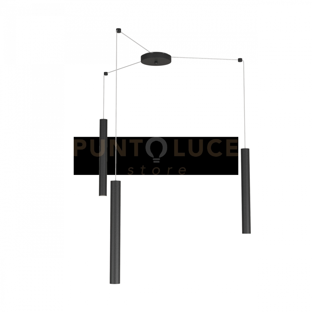 ROUND TUBE SOSPENSIONE 3 LUCI NERO CAVO CM.250 CON BASE 1174-S3-NE