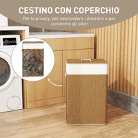 Cesto Portabiancheria 72L con Sacco Rimovibile 40x30x60 cm in Vimini e Bambù Marrone