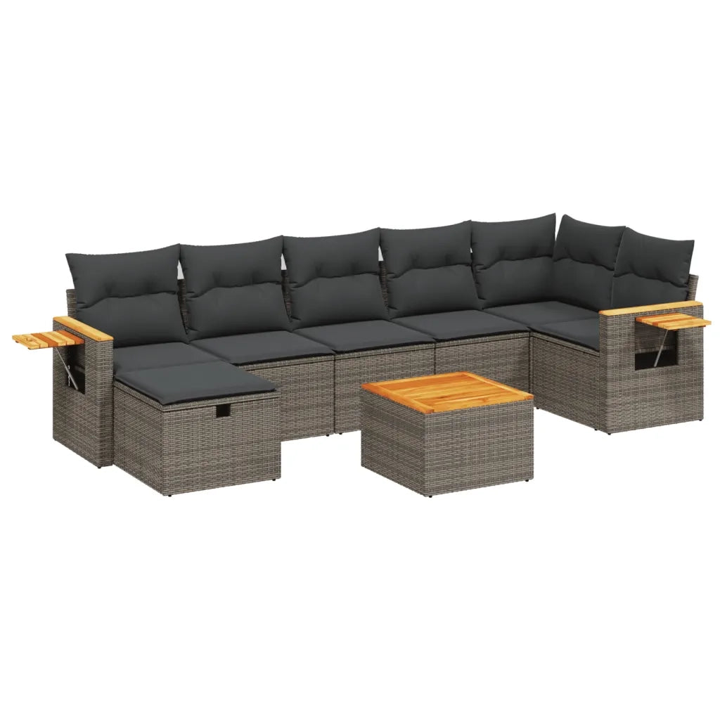 Set Divano da Giardino 8 pz con Cuscini Grigio in Polyrattan