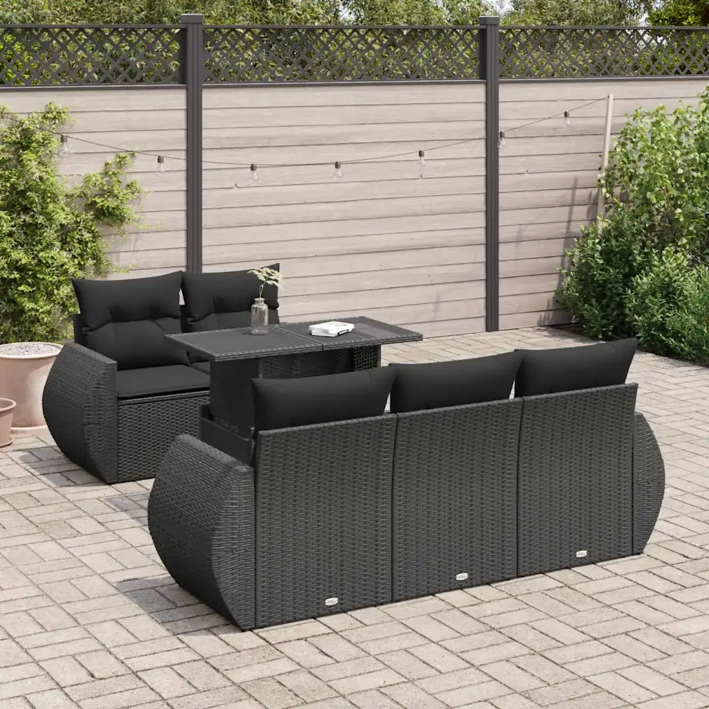 Set Divano da Giardino 6 pz con Cuscini Nero in Polyrattan