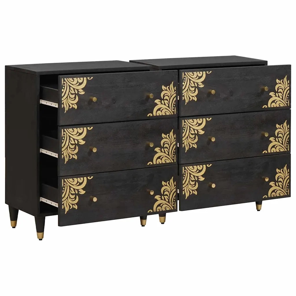 Credenza 2 pcs Nero 60 x 33 x 75 cm Legno di mango massello